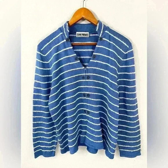 San Remo Sweaters - San Remo vintage blue with white stripe zip up sweater